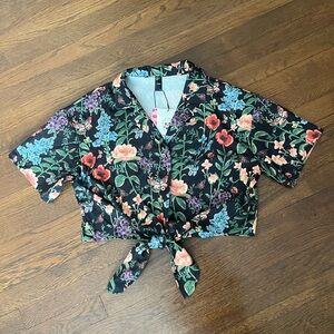 Cider Black Floral Button Down Shirt